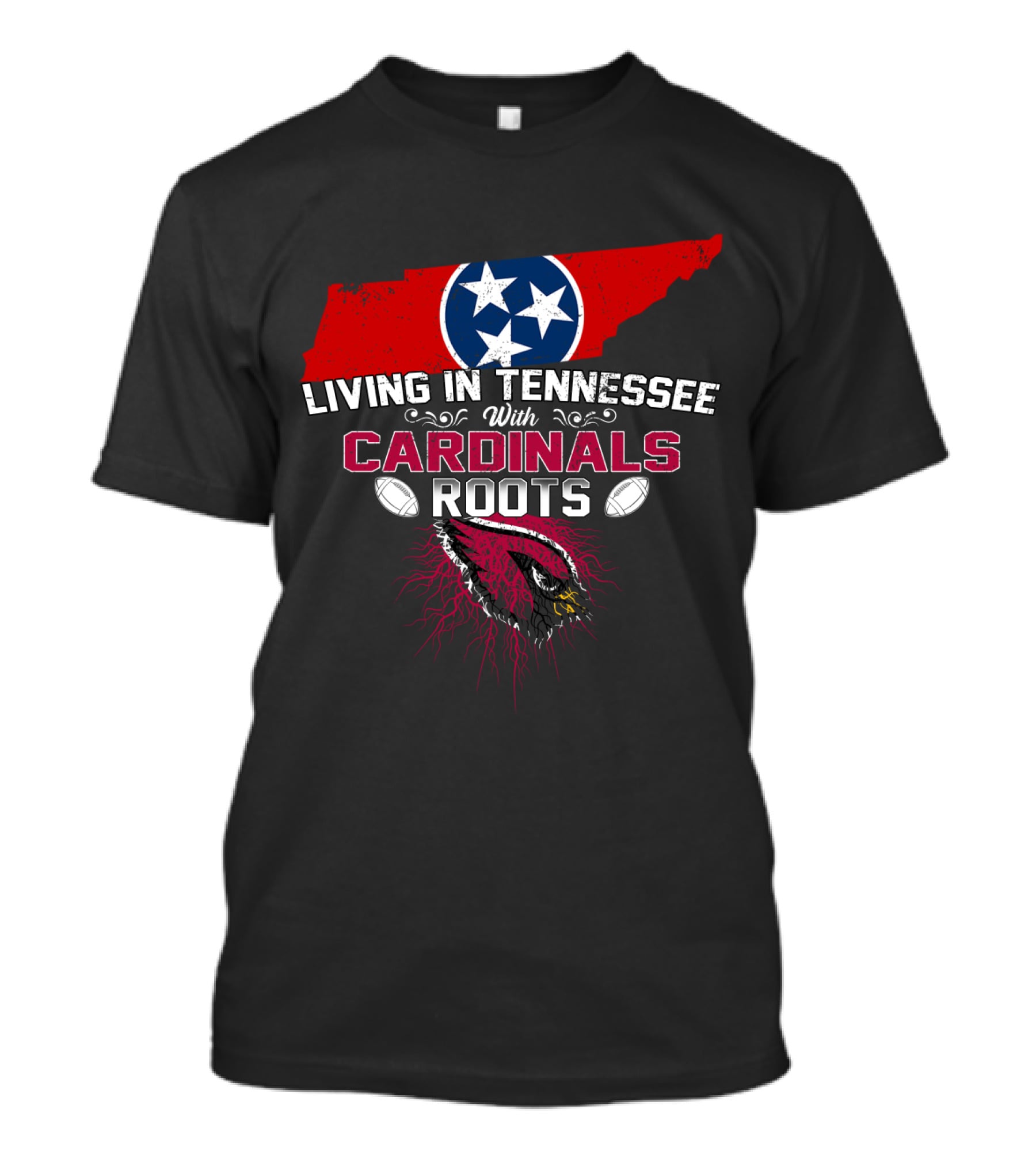 Living In Tennessee Embracing Cardinals Roots With Football Passion T-Shirt