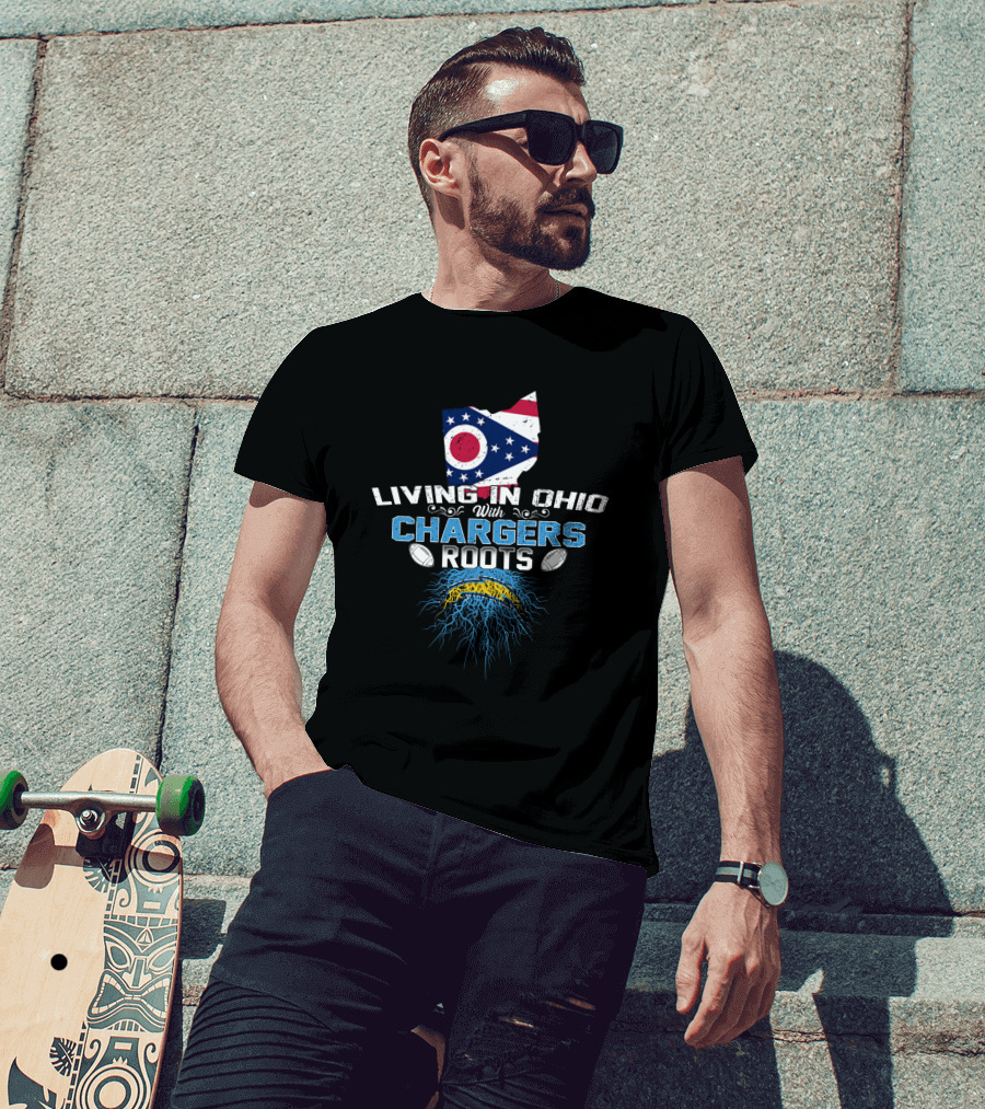 Living In Ohio With Chargers Roots And Ohio Flag Charger Bolt T-Shirt