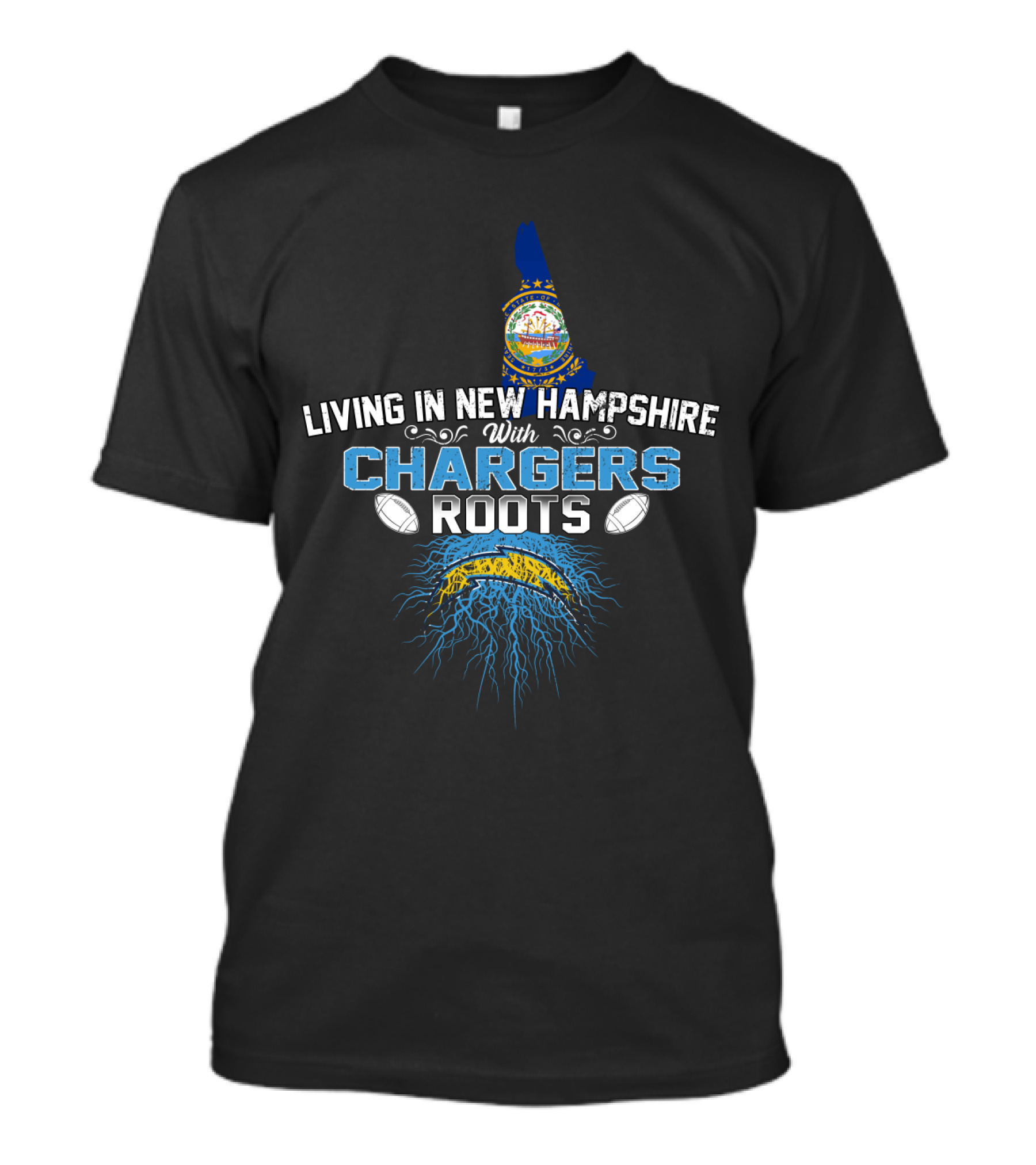 Living In New Hampshire With Chargers Roots Football Connection T-Shirt