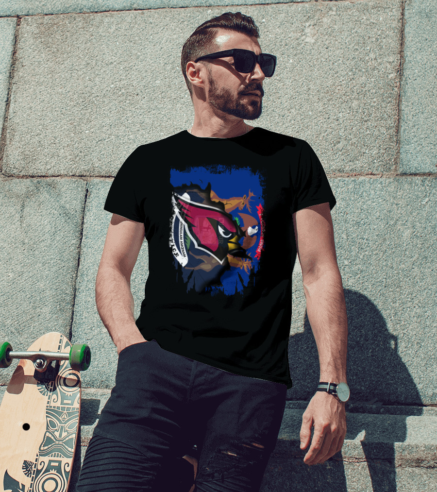 Together Michigan Cardinals Emblem With State Flag Fusion T-Shirt