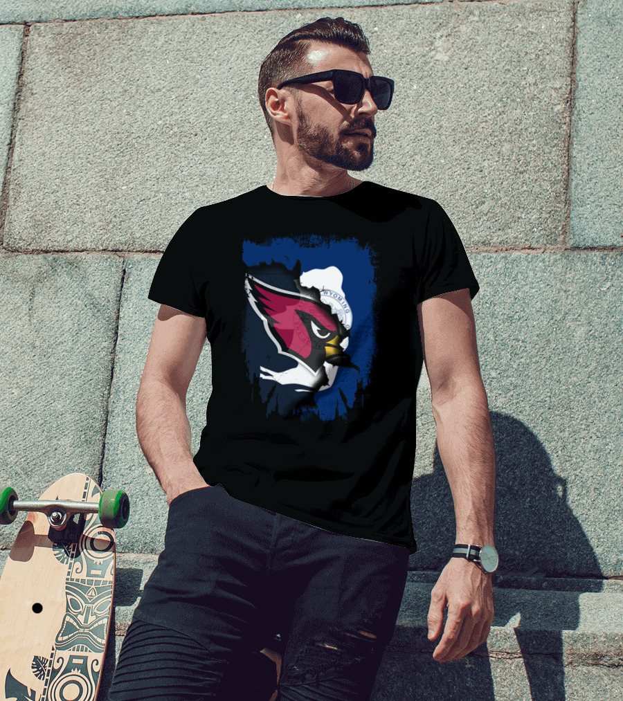 Wyoming State With Cardinals Logo Fusion T-Shirt