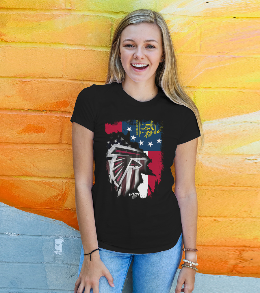 Georgia Flag Blended With Atlanta Falcons Logo Together T-Shirt