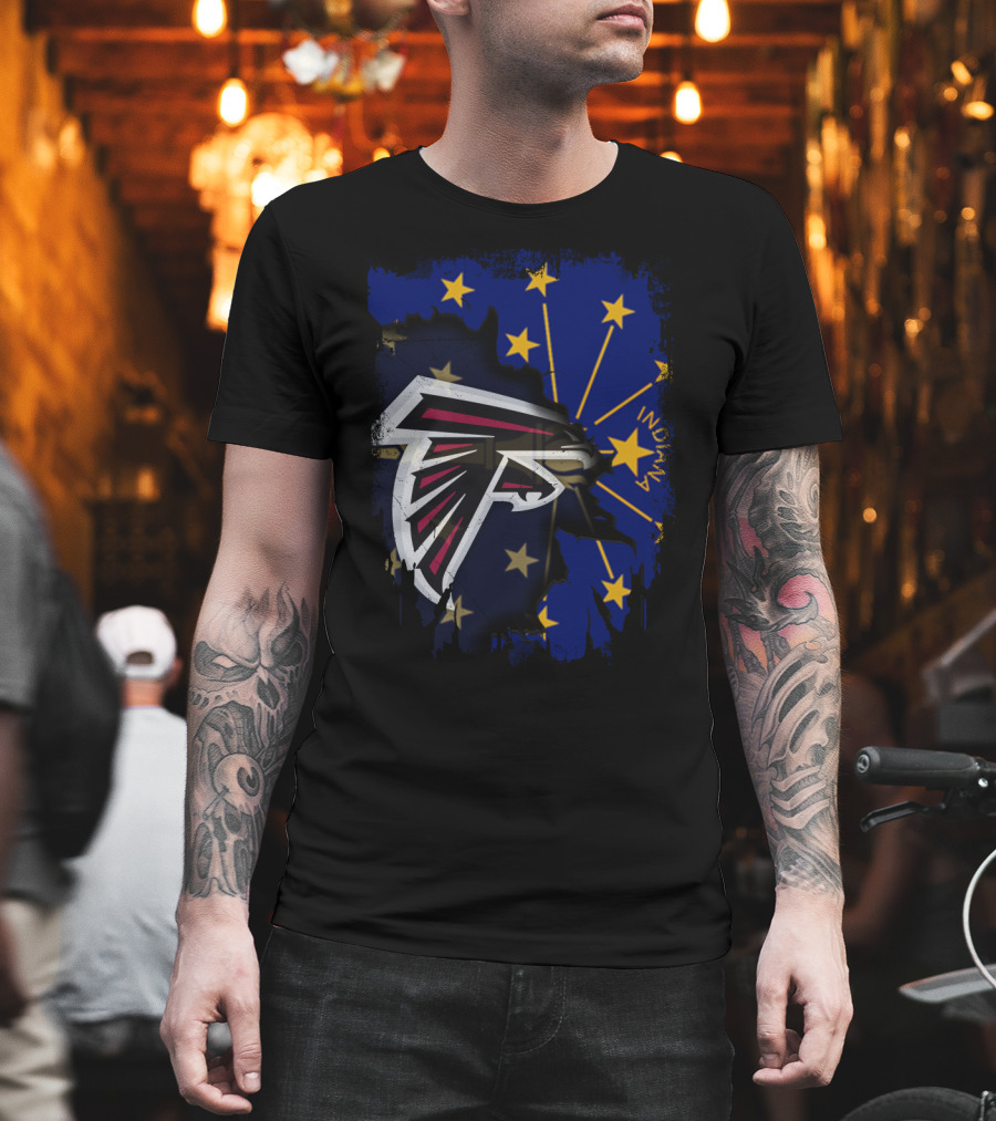 Indiana State Flag with Atlanta Falcons Logo Together T-Shirt