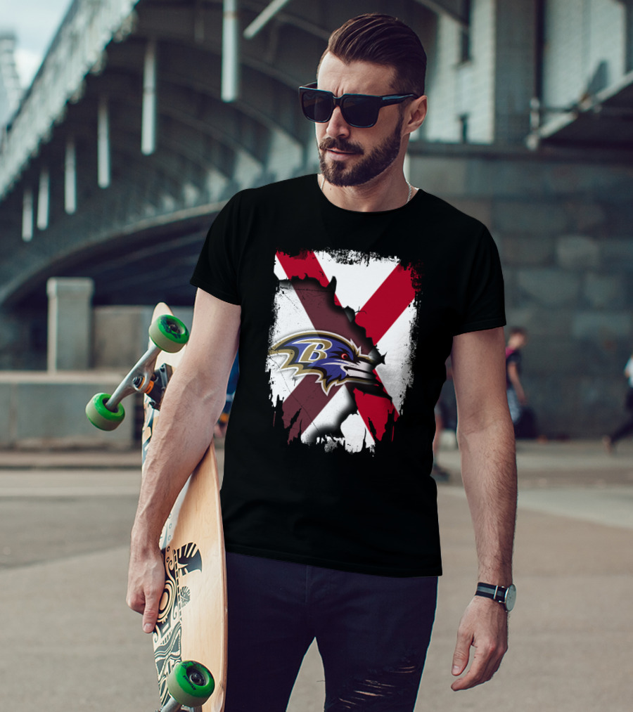 Alabama Flag With Baltimore Ravens Logo Fusion T-Shirt