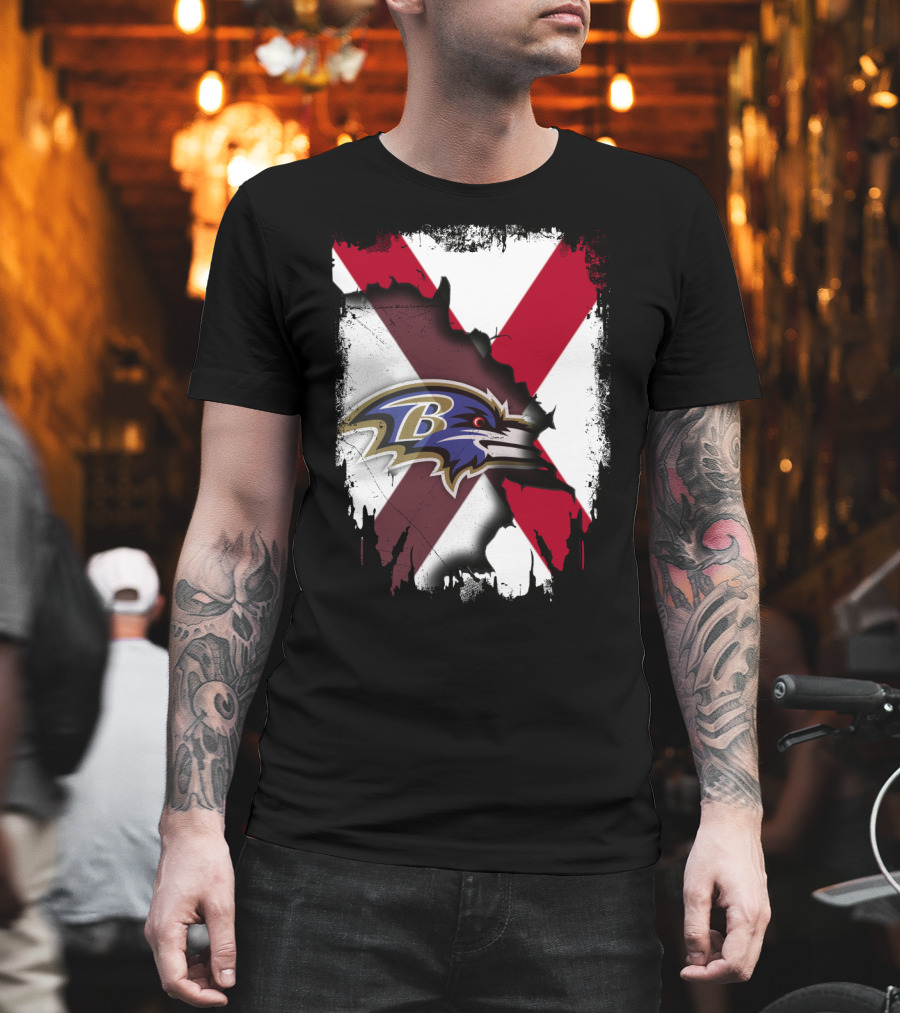 Alabama Flag With Baltimore Ravens Logo Fusion T-Shirt