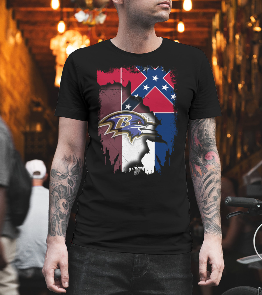 Baltimore Ravens Combined with Mississippi Flag Elements T-Shirt