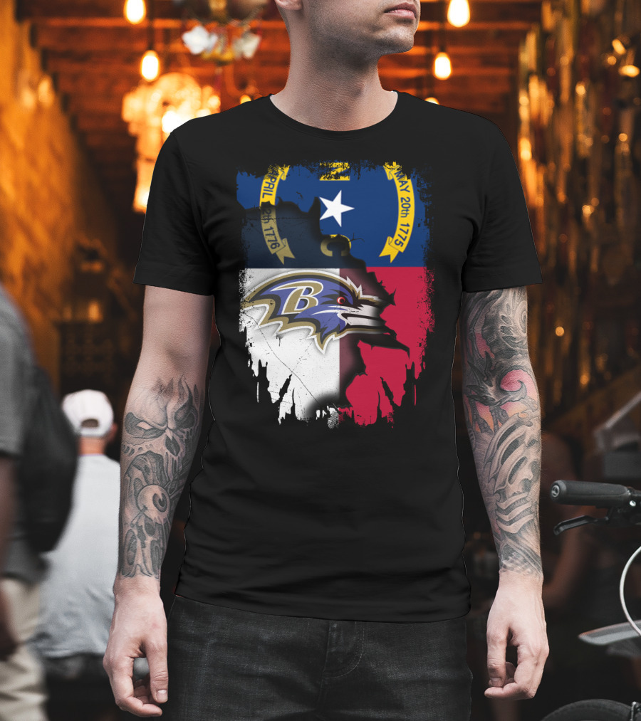 North Carolina State Flag Baltimore Ravens Football Team Fusion T-Shirt