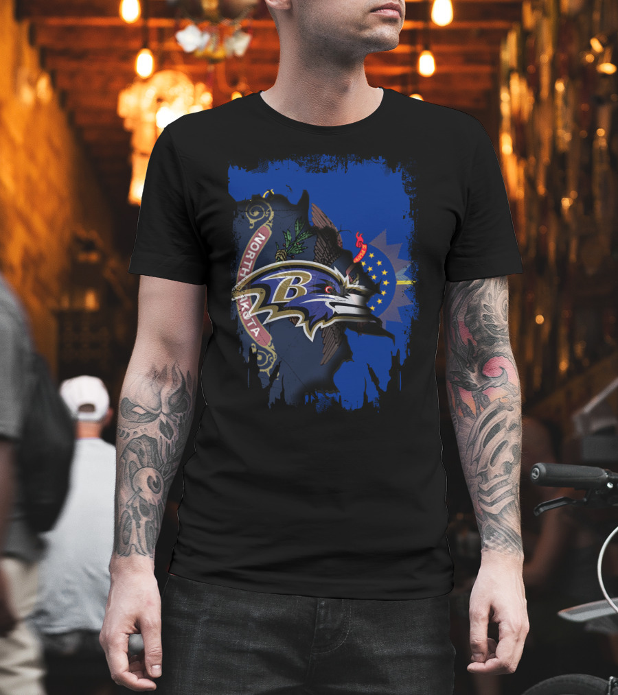 North Dakota State Emblem With Baltimore Ravens Logo Integration T-Shirt