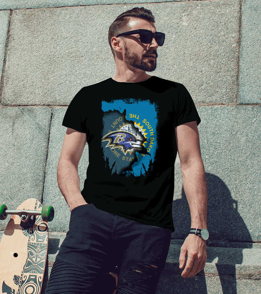 Baltimore Ravens And South Dakota State Flag Fusion T-Shirt