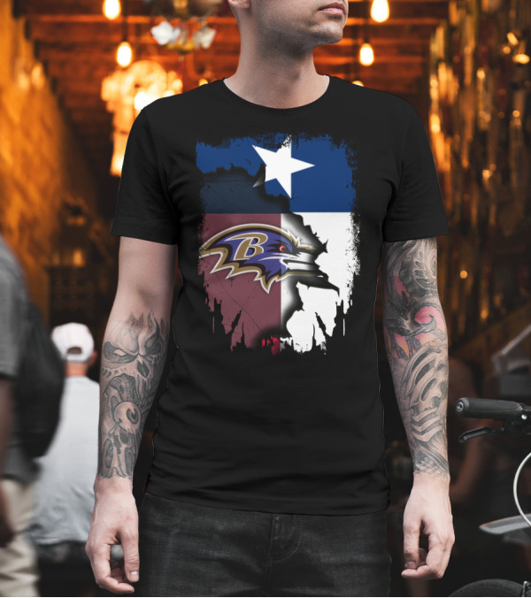 Texas and Baltimore Ravens Unity Featuring Lone Star and Team T-Shirt Texas and Baltimore Ravens Unity Featuring Lone Star and Team T-Shirt