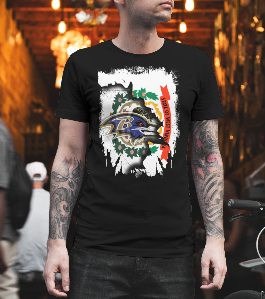State of West Virginia and Baltimore Ravens Logo Fusion T-Shirt