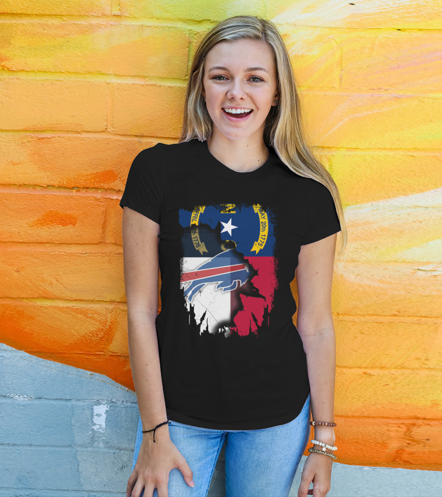 North Carolina State Flag Merging With Buffalo Bills Football Team Logo Elements T-Shirt