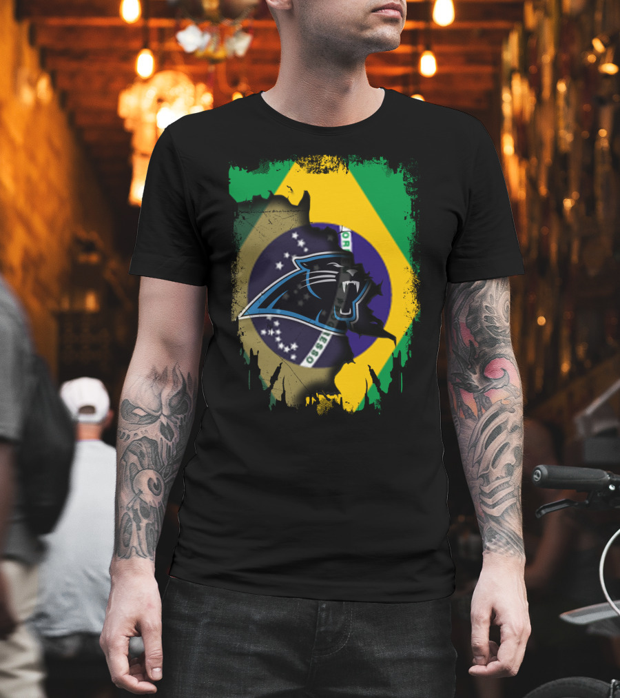 Together Brazil With Carolina Panthers Flag Fusion T-Shirt