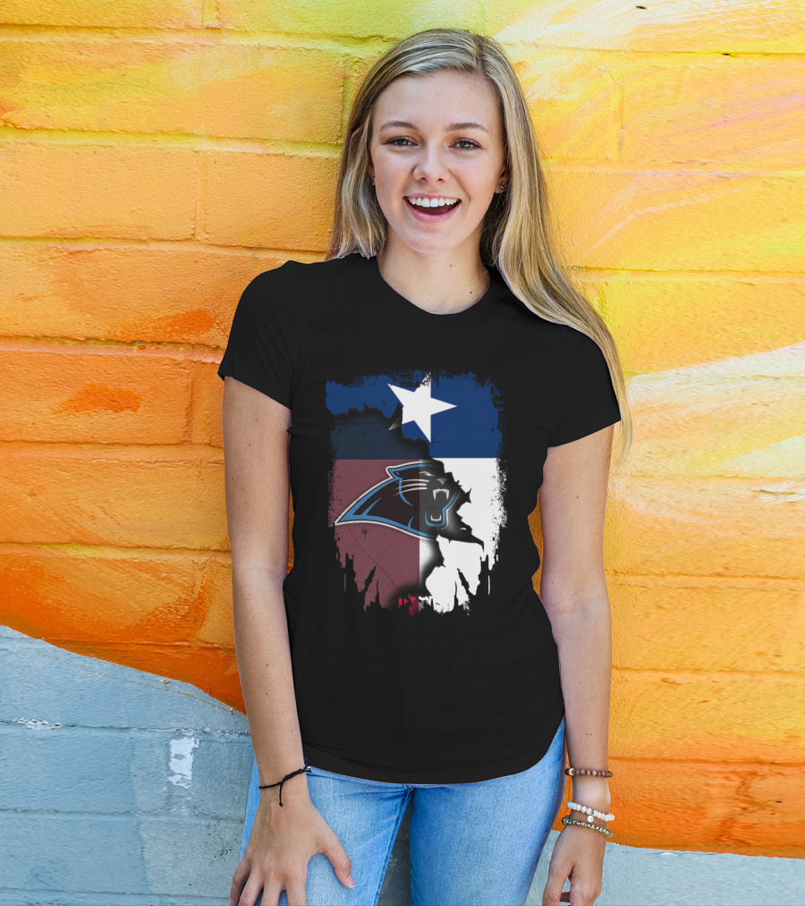 Texas Flag Combined With Carolina Panthers T-Shirt