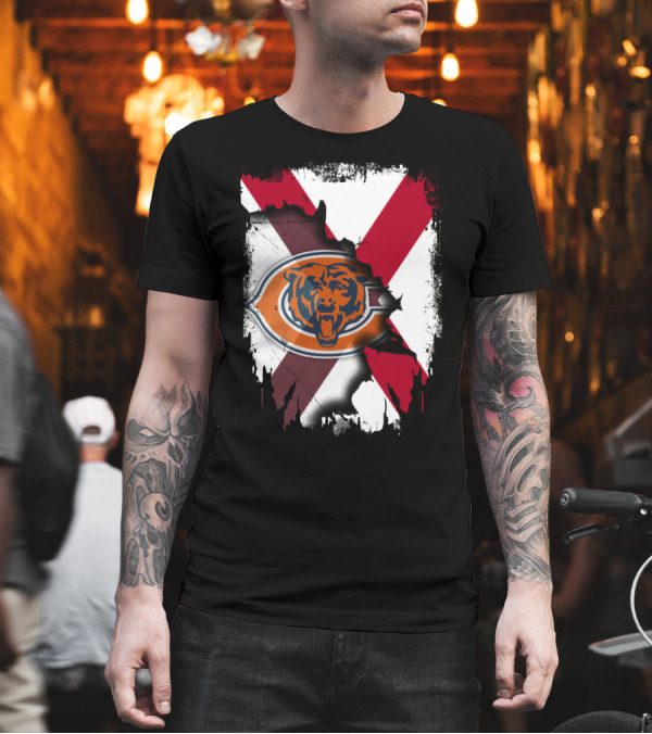 Alabama State Flag with Chicago Bears T-Shirt Alabama State Flag with Chicago Bears T-Shirt