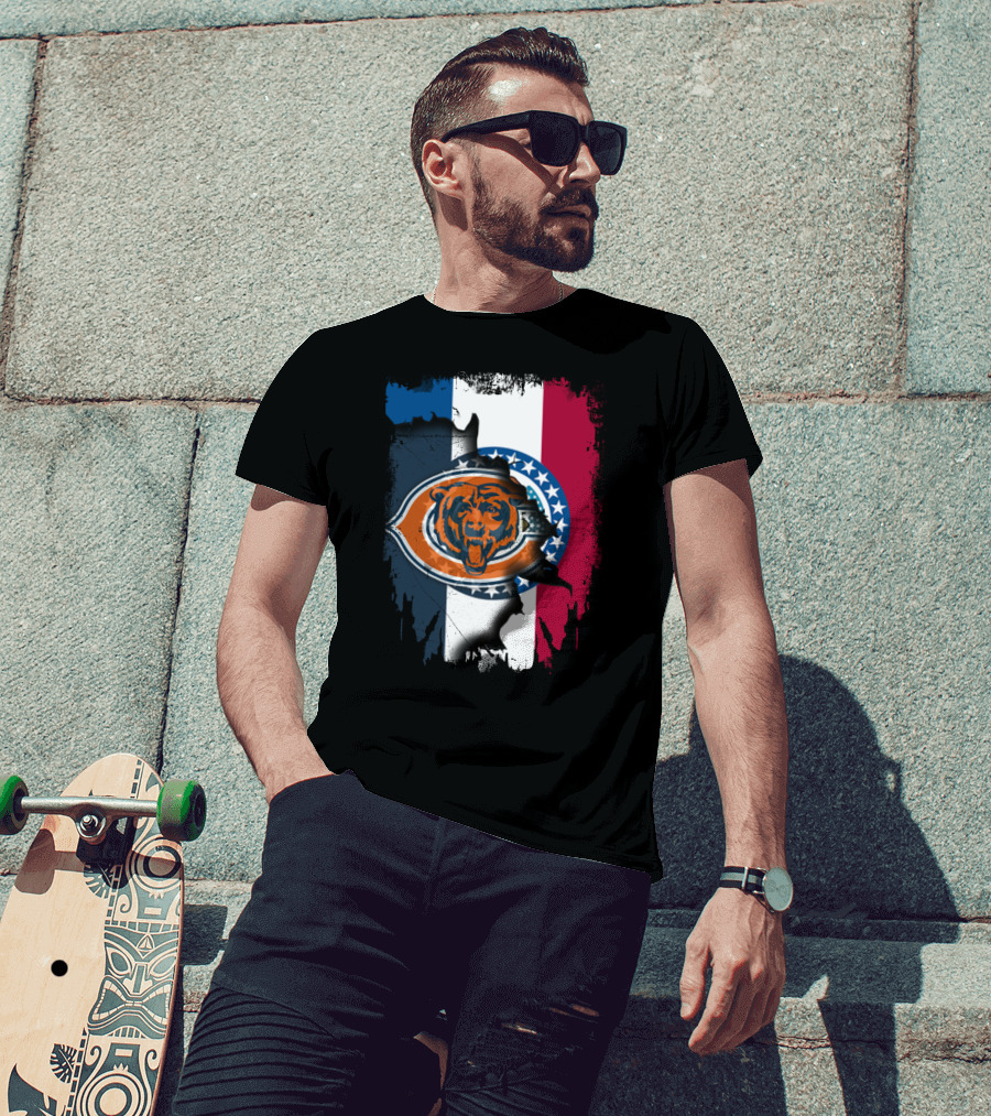 Chicago Bears Emblem Over Missouri Flag Colors T-Shirt