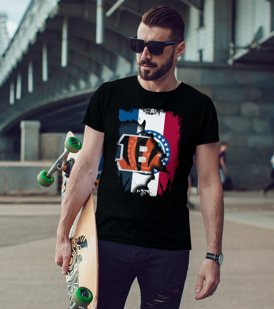 Missouri Flag With Cincinnati Bengals Logo Fusion T-Shirt