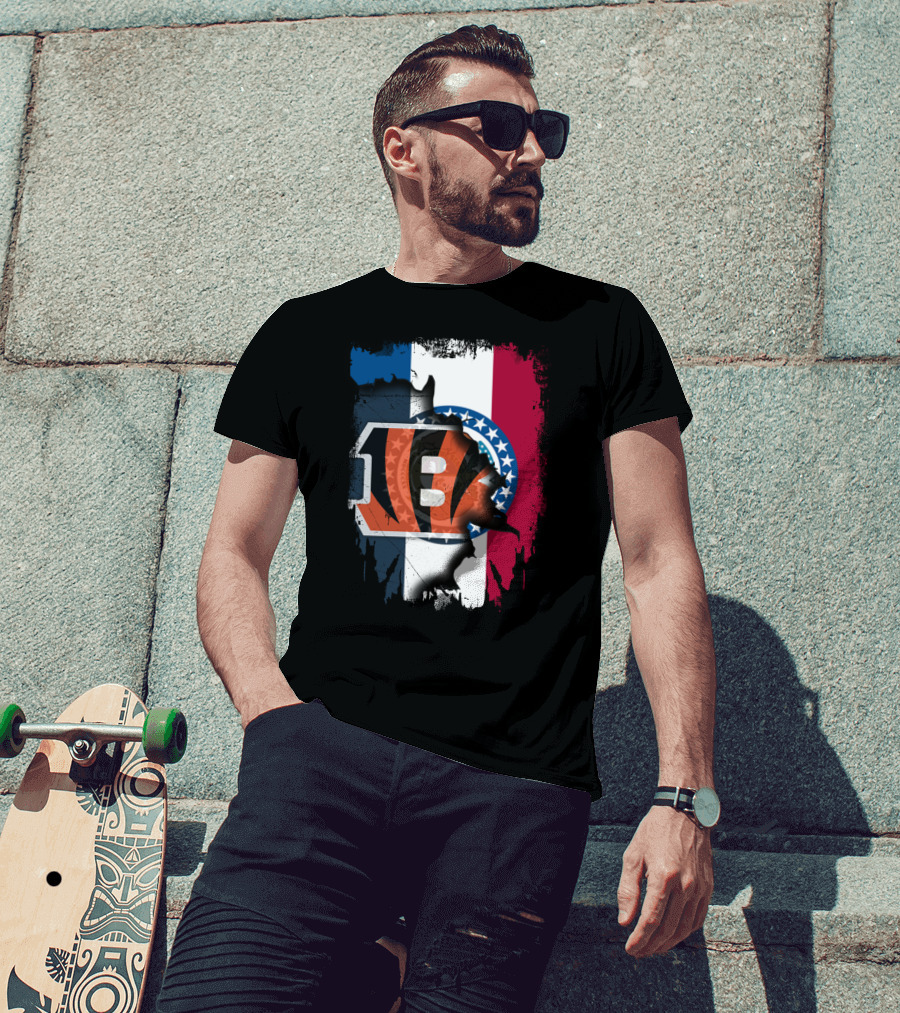 Missouri Flag With Cincinnati Bengals Logo Fusion T-Shirt