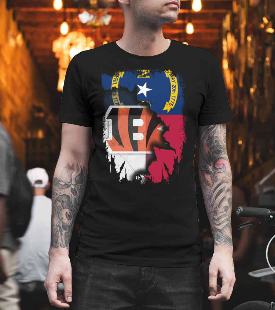 North Carolina State Flag Blended with Bengals Team T-Shirt