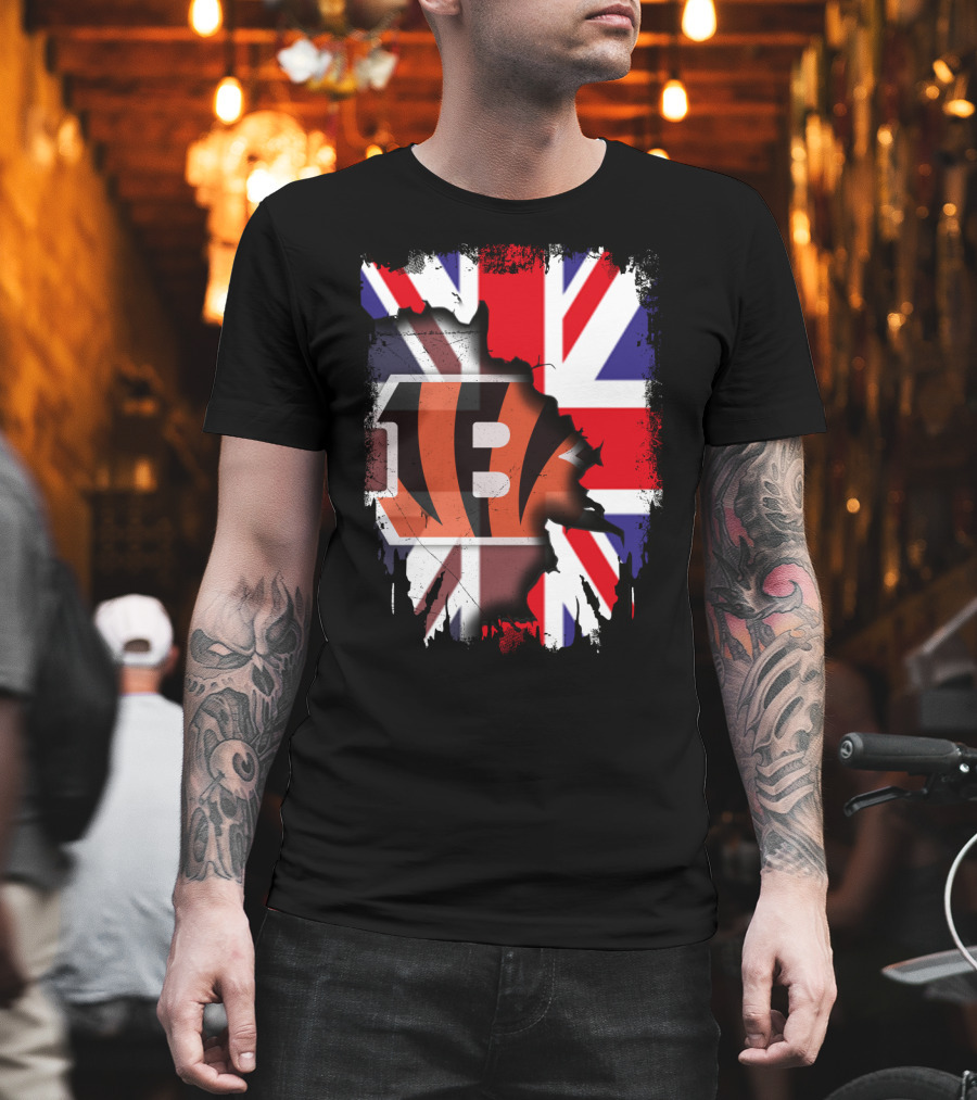 United Kingdom Flag with Cincinnati Bengals T-Shirt
