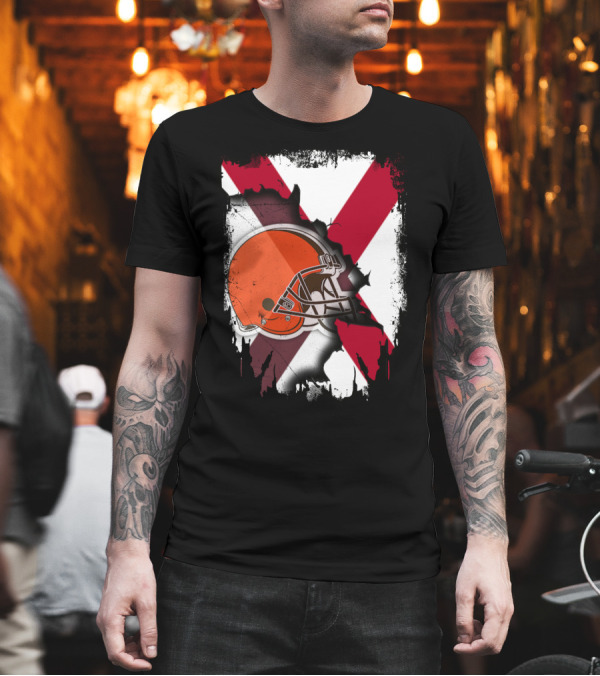 Alabama Browns Helmet Crossover on Distressed Crimson and White Background T-Shirt Alabama Browns Helmet Crossover on Distressed Crimson and White Background T-Shirt