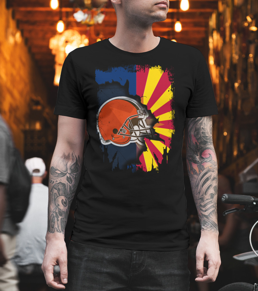 Arizona And Browns Together Football Helmet Fusion T-Shirt
