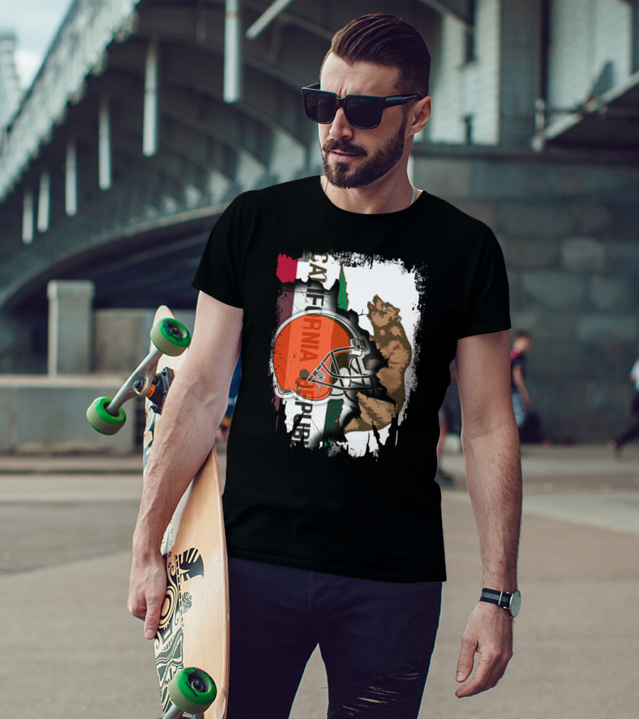 California Republic Browns Helmet Bear Football Fusion T-Shirt