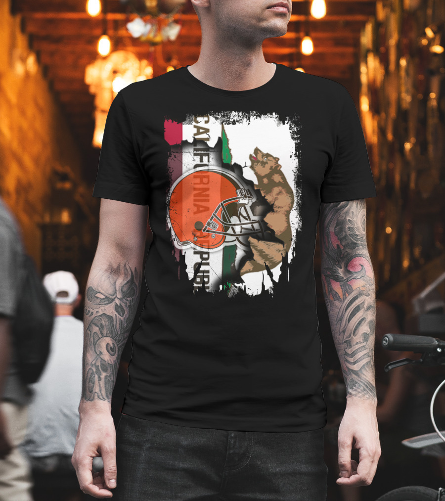 California Republic Browns Helmet Bear Football Fusion T-Shirt