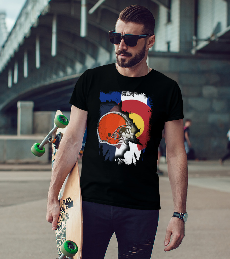 Together Colorado Cleveland Browns Helmet Flag Fusion T-Shirt