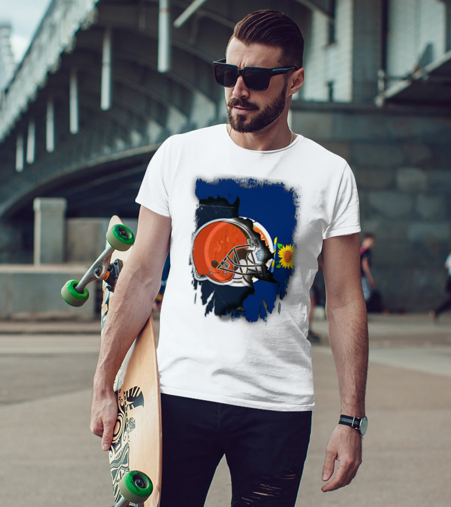 Kansas And Browns Helmet With Sunflower T-Shirt