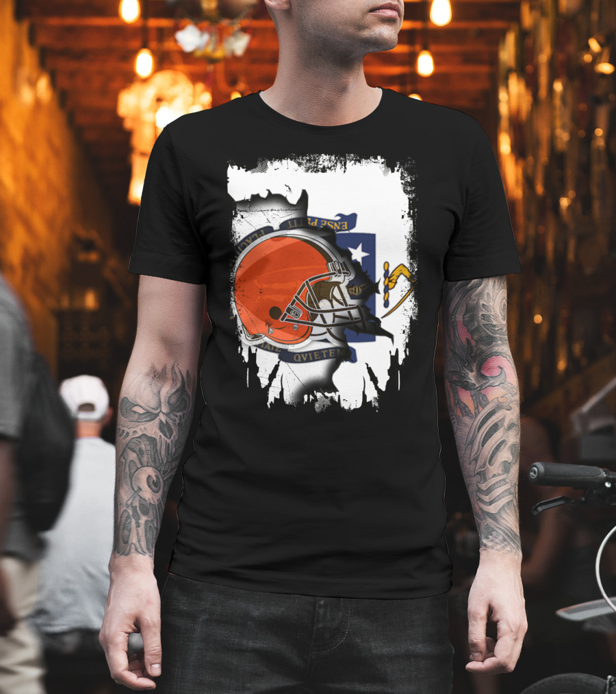 Massachusetts Unites with Cleveland Browns Helmet and State Flag T-Shirt