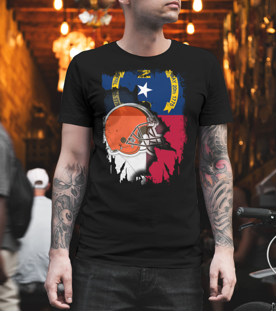 North Carolina State Flag Blended With Cleveland Browns Helmet T-Shirt