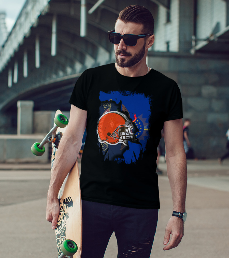 Together North Dakota With Cleveland Browns Helmet And State Flag Elements T-Shirt