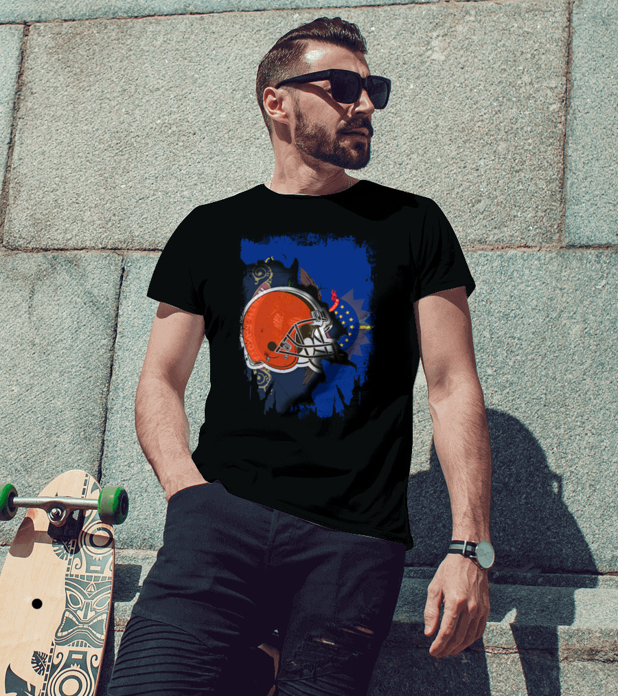 Together North Dakota With Cleveland Browns Helmet And State Flag Elements T-Shirt