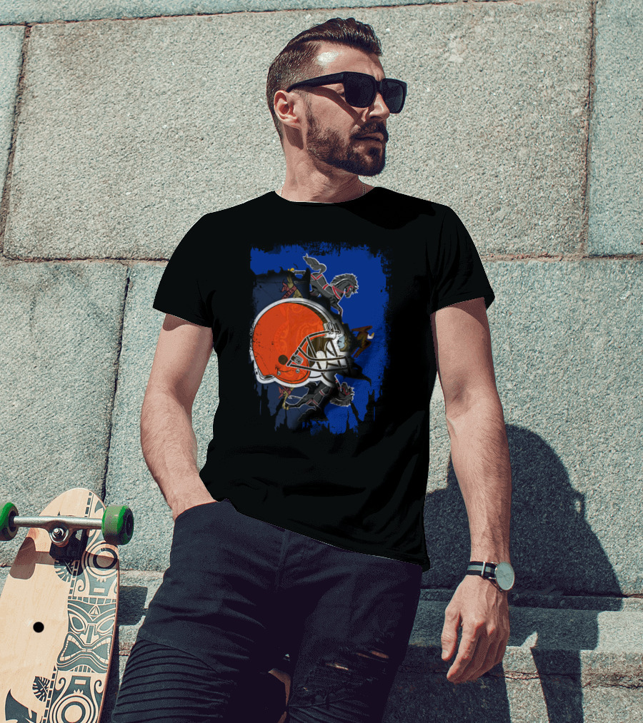 Pennsylvania State Flag With Cleveland Browns Helmet T-Shirt