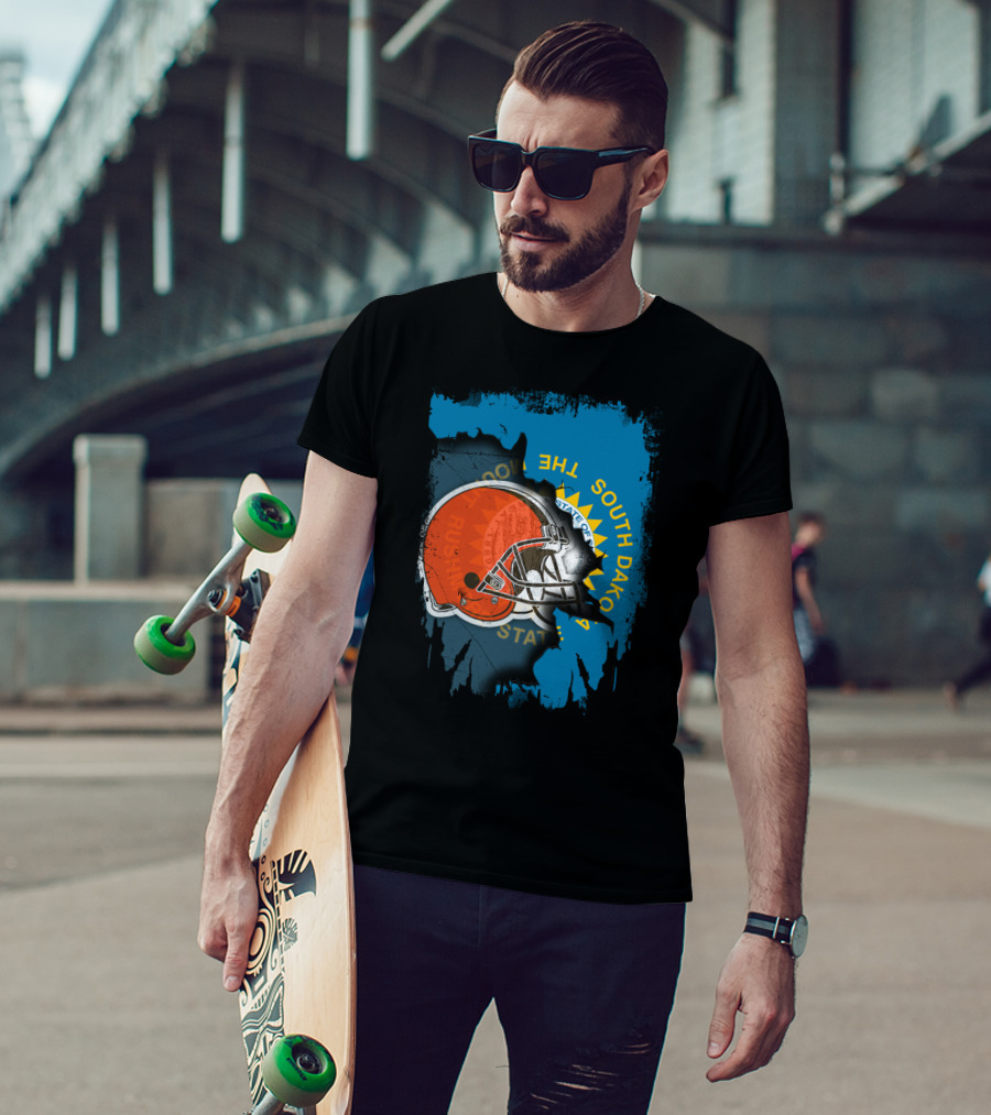 South Dakota State Flag With Cleveland Browns Helmet T-Shirt