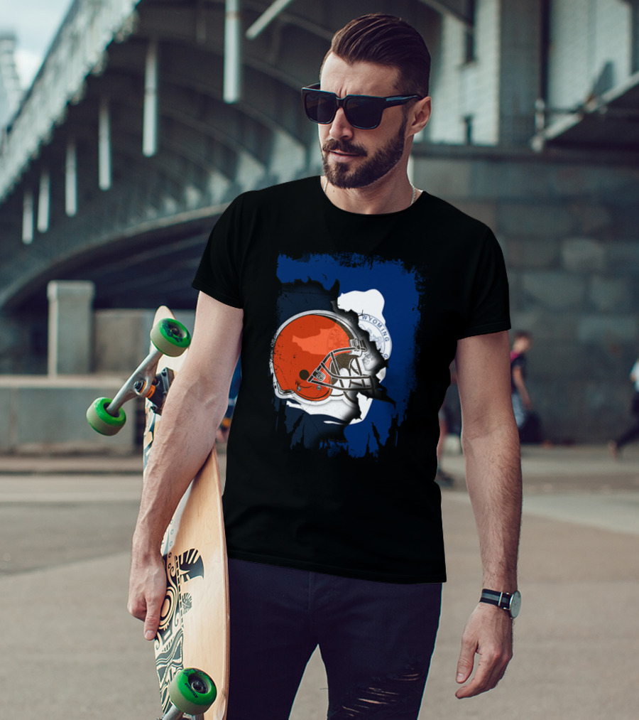 Together Wyoming With Cleveland Browns Helmet Fusion T-Shirt