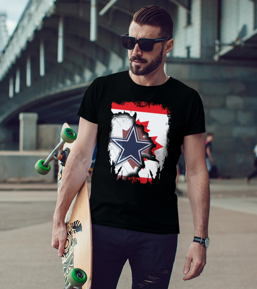 Dallas Cowboys Logo With Canadian Flag Background T-Shirt