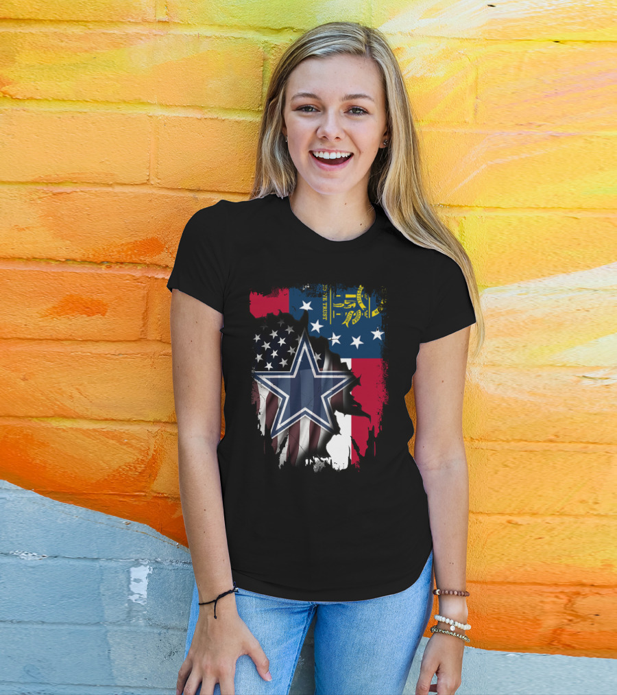 Georgia State Flag Background With Dallas Cowboys Star Overlaid T-Shirt