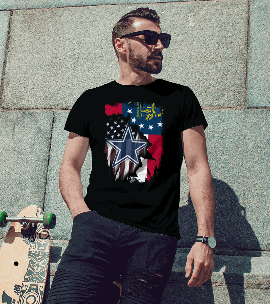 Georgia State Flag Background With Dallas Cowboys Star Overlaid T-Shirt