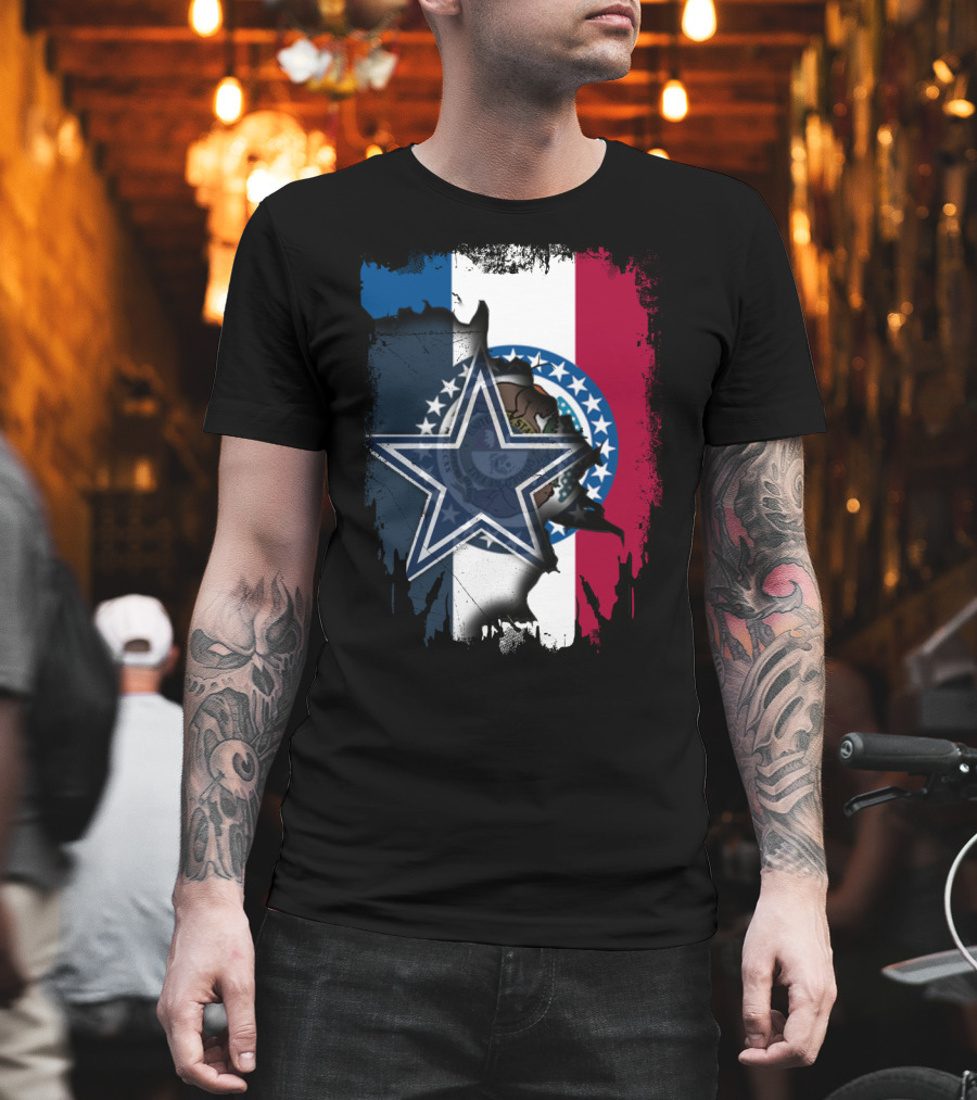 Missouri State Flag with Dallas Cowboys Star Logo Combination T-Shirt