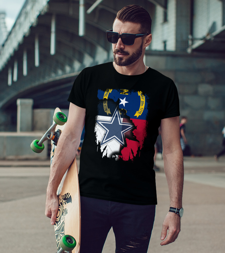 North Carolina Flag Overlay With Dallas Cowboys Star T-Shirt