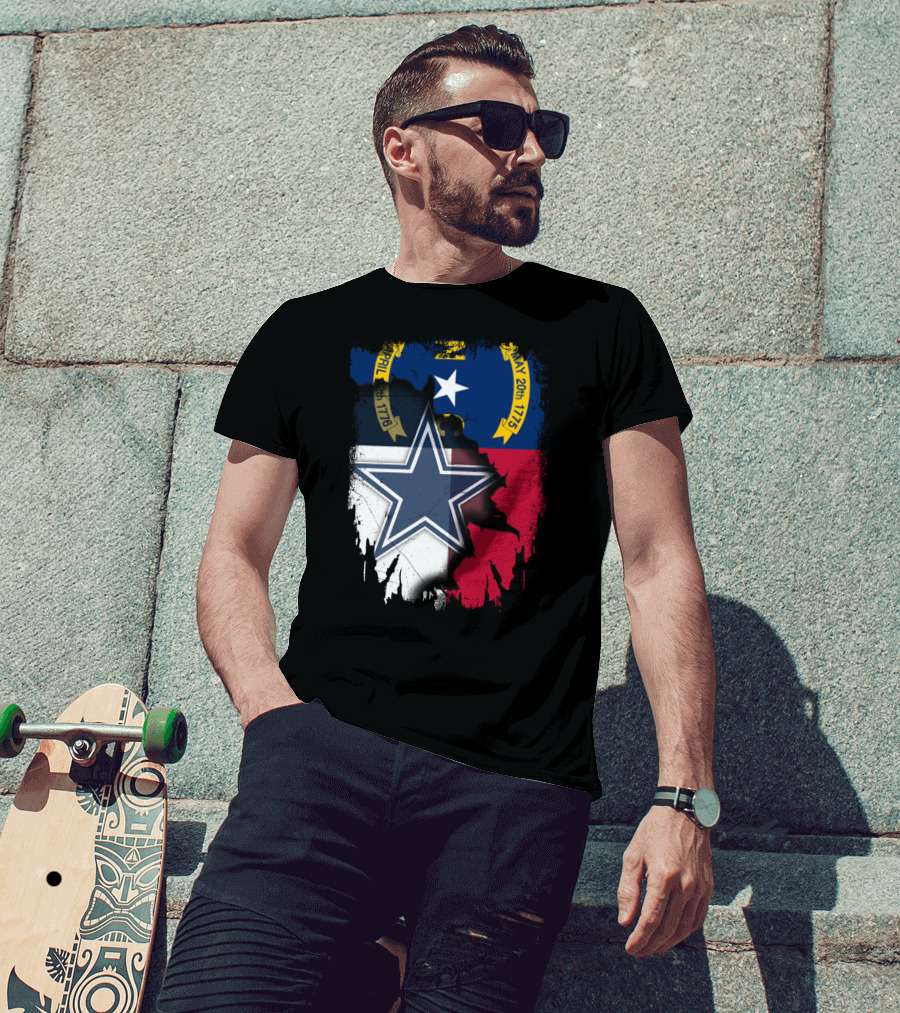 North Carolina Flag Overlay With Dallas Cowboys Star T-Shirt