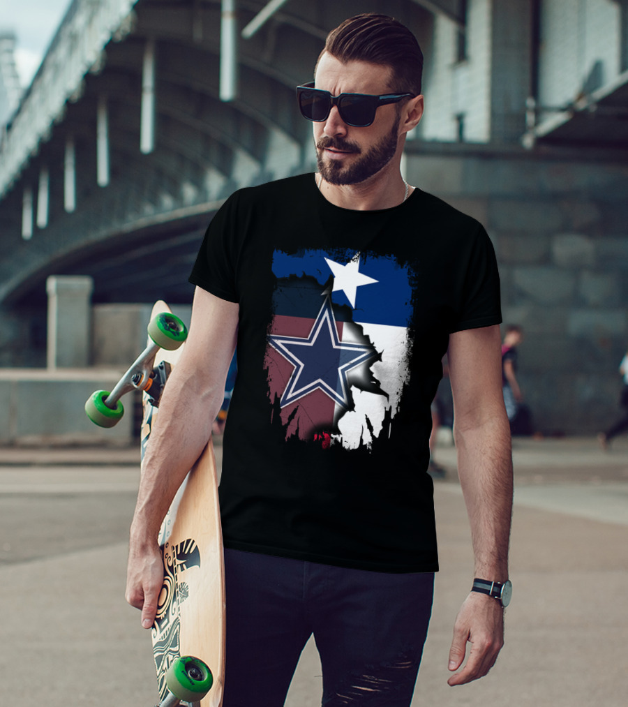 Cowboys Star Emblem On Texas Flag With Split Colors T-Shirt