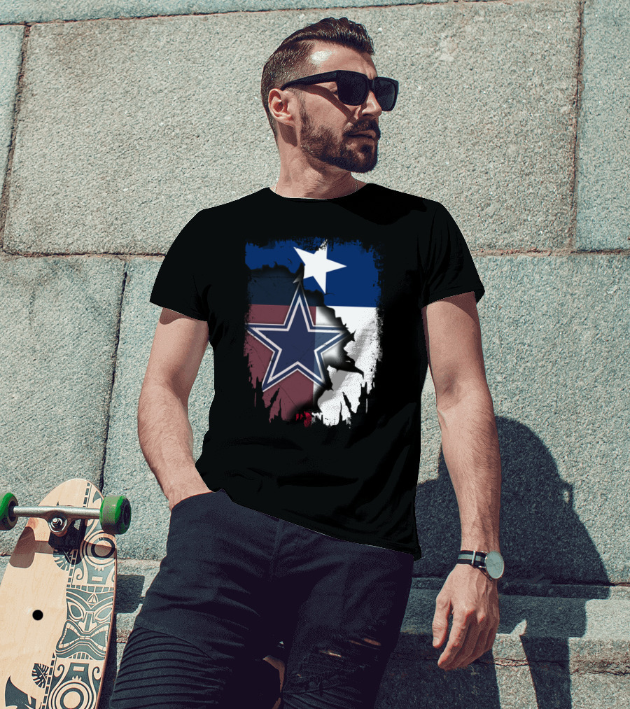 Cowboys Star Emblem On Texas Flag With Split Colors T-Shirt