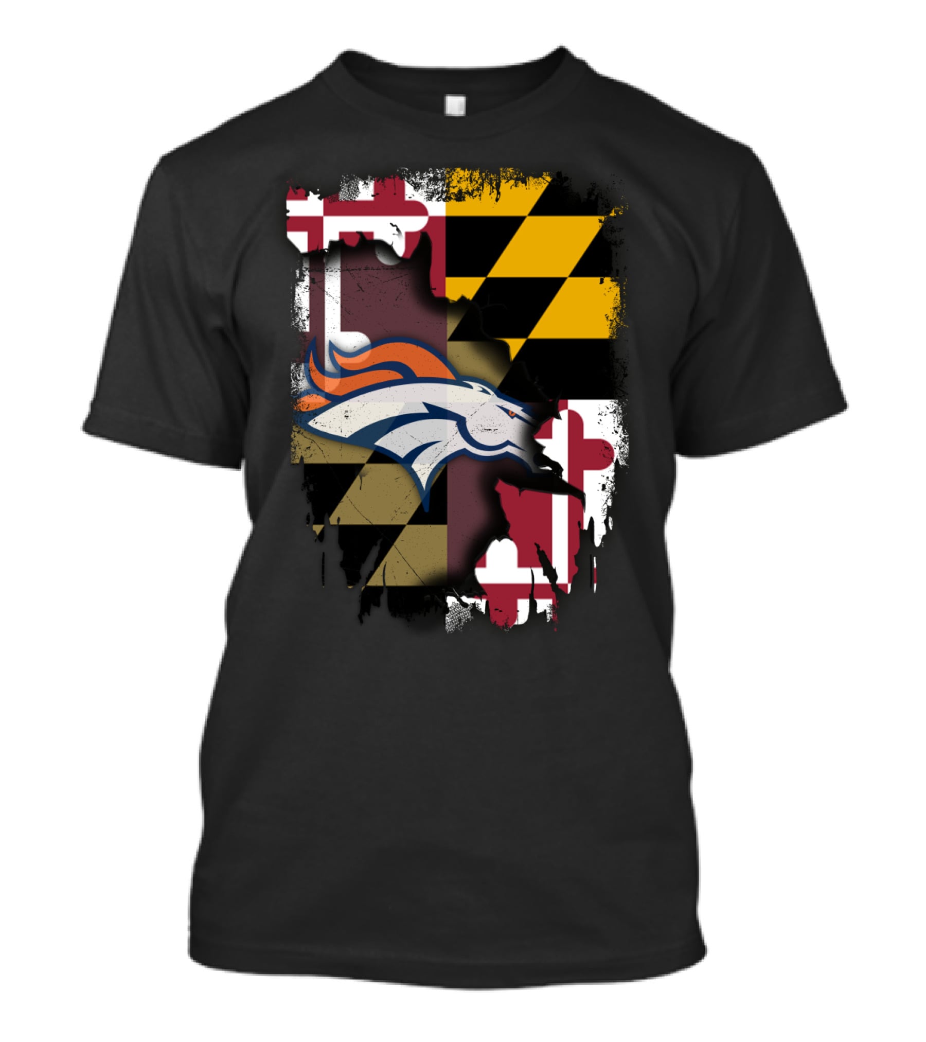 Maryland State Flag With Broncos Logo Together T-Shirt