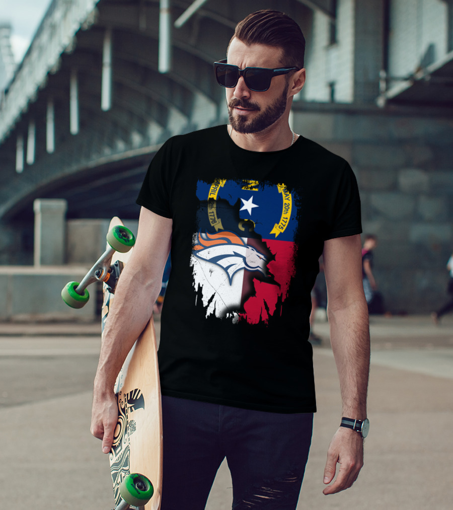 North Carolina State Flag With Broncos Emblem T-Shirt