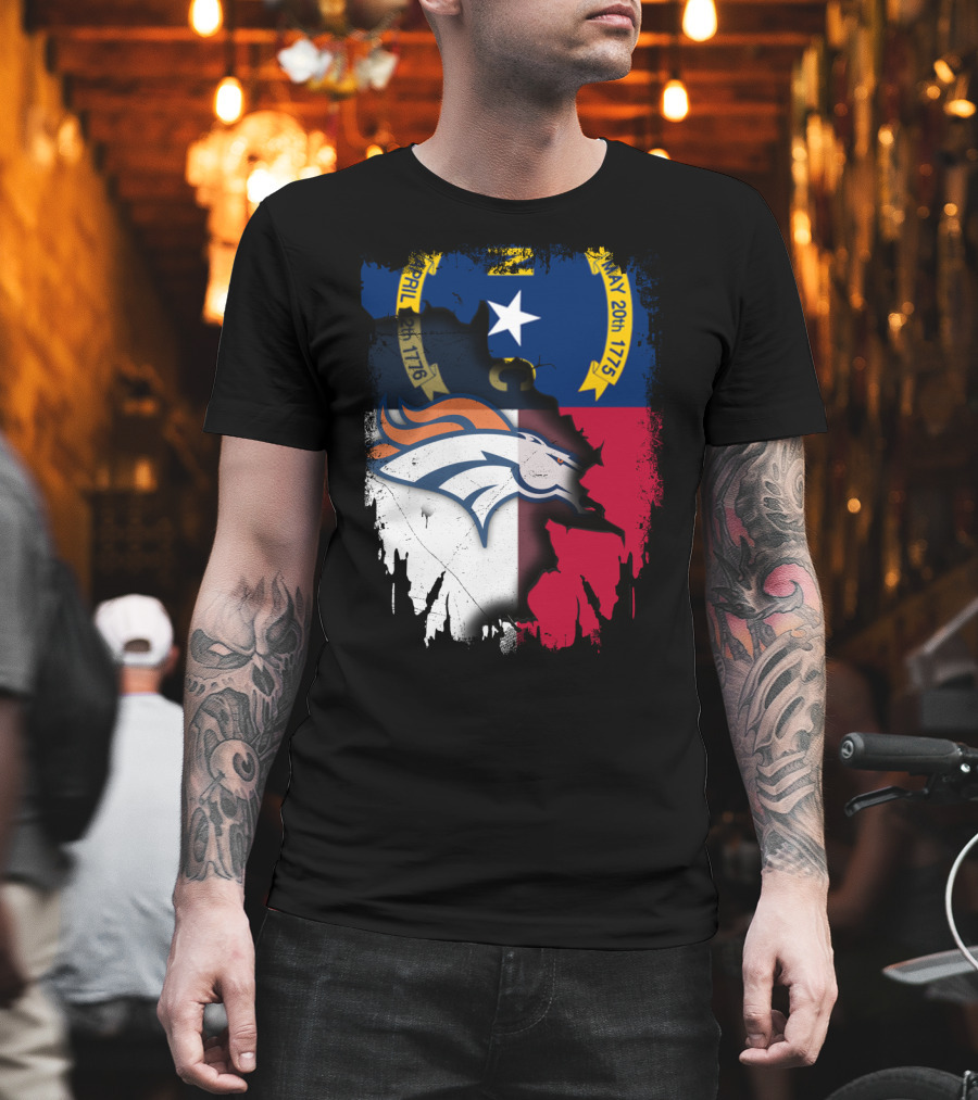 North Carolina State Flag With Broncos Emblem T-Shirt