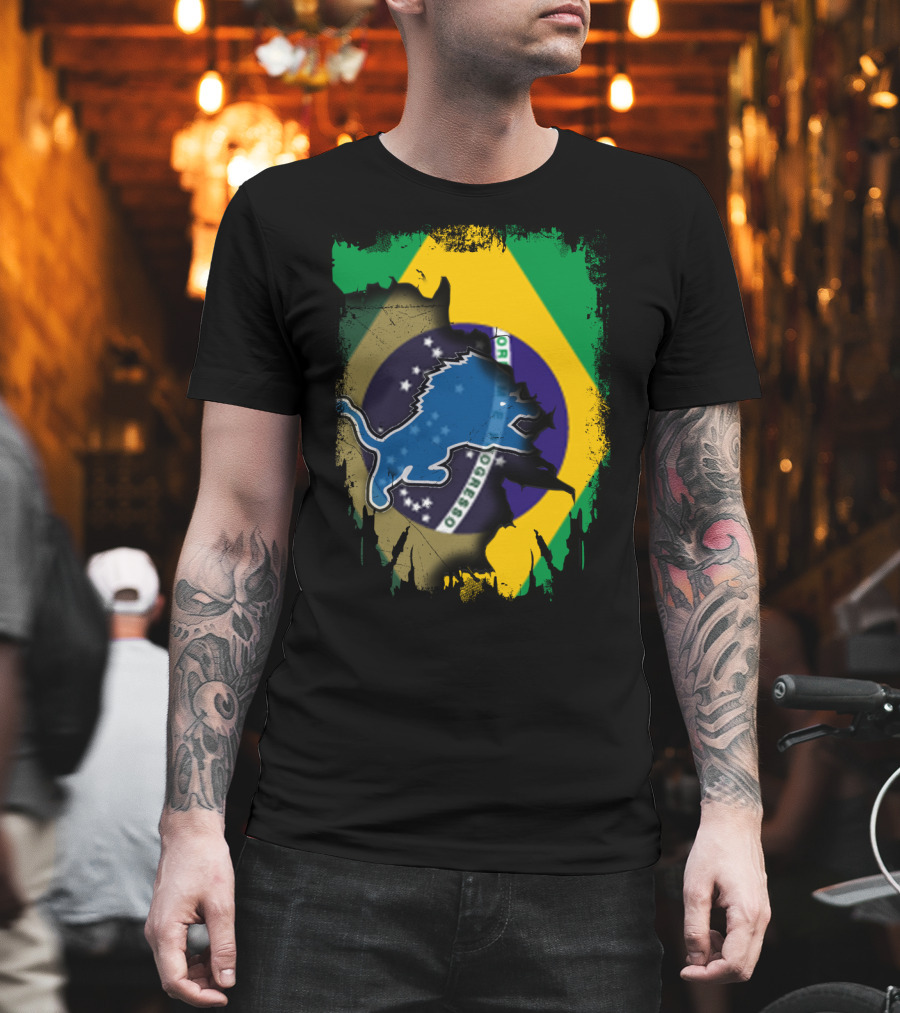 Brazilian Flag Blended with Blue Lion T-Shirt