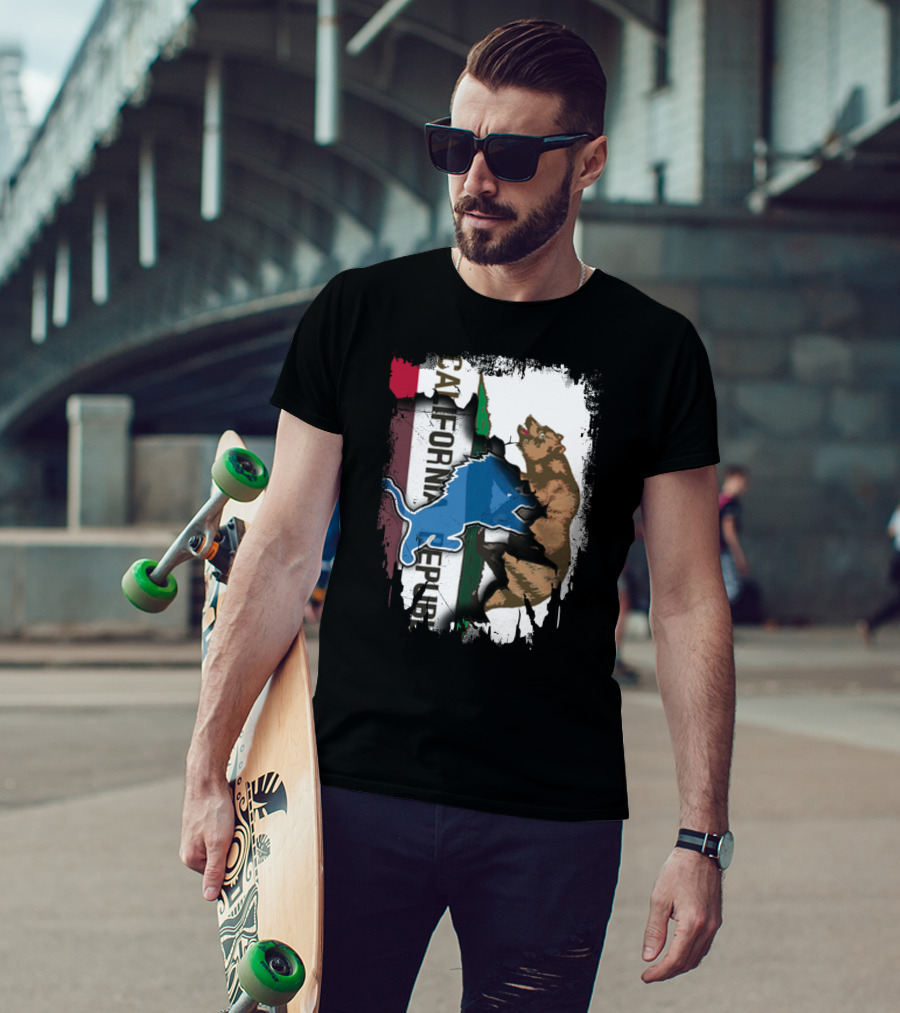 California Republic With Blue Lion And Bear T-Shirt
